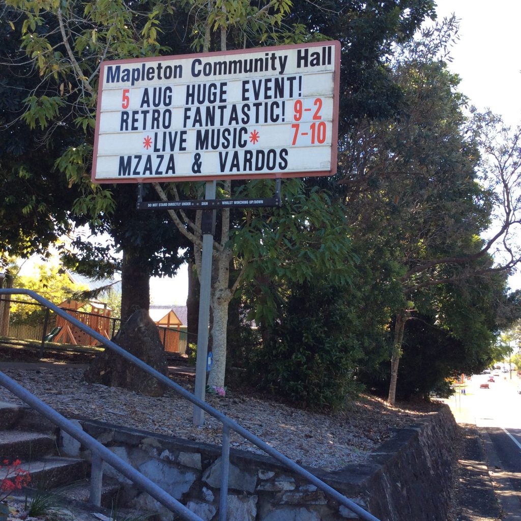 Mapleton Hall what’s on sign